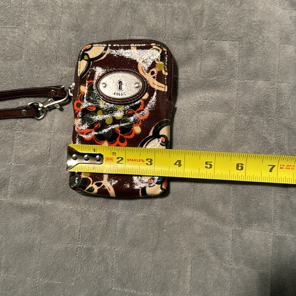 Fossil Key Per Pouch, Wristlet, Floral, Wallet, Brown, Zipper Closure, Boho - Picture 7 of 7